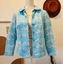 Vintage Blue & White Daisy Floral Button Up 60s Little Jacket