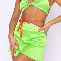 White Fox The New Me Neon Green Pink Contrast Mini Skirt