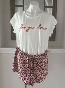 Next 2-Piece Pajama Follow Your Dreams Top & Shorts Animal Print Size L NWT