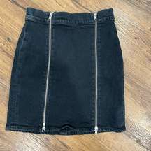 Agolde Revolve Pamela Black Mini Skirt Dual Silver Zipper Front Dark Denim Sz 26