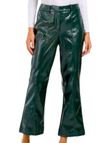 NWT 7 For all mankind Green Faux Leather Shiny Wide Leg Pant Hunter Green