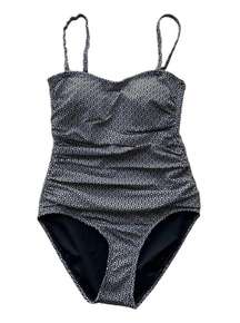 DKNY Swimsuit One Piece Black White Geo Small Bandeau UPF SPF Stretch Straps
