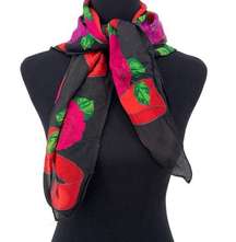 VTG LIZ CLAIBORNE Floral Square Neck Scarf Black Red Pink Green