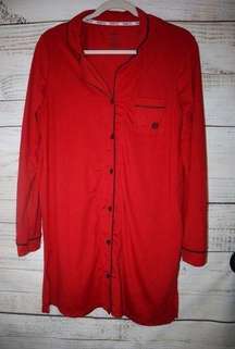 Born Night Shirt Long Sleeve Button Down Buttery Soft Red Sz Medium