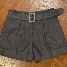 Tory Burch Chambray Belted Cuffed High Waist Shorts