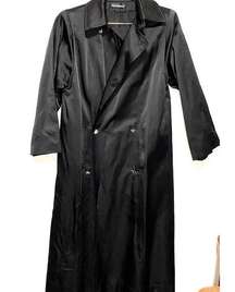 Harve Bernard Black Satin Diamond Design Buttons Trench Coat size 4