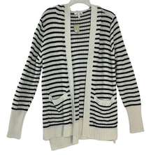 Maurices Cardigan Sweater Open Front Hooded Striped NWT 100% Cotton Large Knit