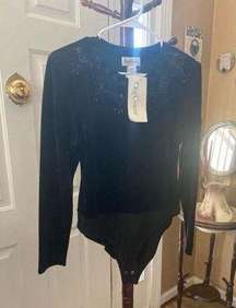 Women's Oleg Cassini Black Beaded Bodysuit Size L