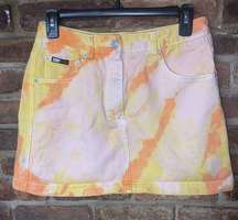 DKNY Custom Tie Dye Orange Yellow Mini Denim Skirt