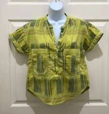 Pilcro Green Plaid Short Sleeve 3/4 Button Down Top