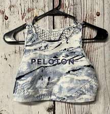 Peloton WITH High Neck Keyhole Printed Sports Bra - Blue Marble / Size Medium