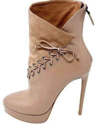 Alaia Tan Suede Leather Side Laceup Mid Calf Platform High Heels Boots