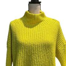 Bright Yellow Banana Mock Turtleneck Wool Sweater Size S