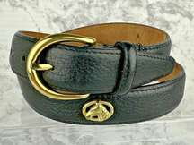 Talbots Vintage Womens Equestrian Gold Horse Medallion Belt Large Black Leather