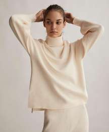 ribbed asymmetric high neck turtleneck knit sweater