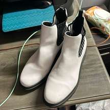 Mix No 6 white slip on moto boots.