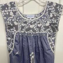 Mi Golondrina Flora Hand Embroidered Chambray Top XS
