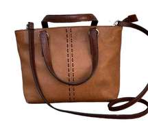 Fossil Pebbled Leather Camel Brown Satchel Crossbody Handbag.