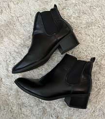 Black Faux Leather Ankle Chelsea Boots, Size 8