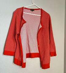 C wonder  Cardigan Sweater XL Tangerine Sleeve Scallop Print Button Up