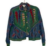 Anage Denim Embellished Paisley Jacket Sz Large