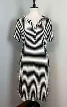 Ekouaer Stripe Rayon Midi Shirt Dress Medium