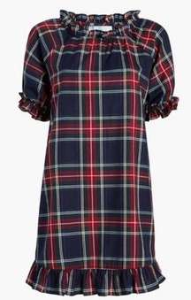 Hill House The Katherine Nap Dress Navy Blue Tartan Plaid Ruffle Mini Shift