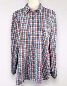 Long Sleeve Shirt Half Button Plaid Sailing Top XL