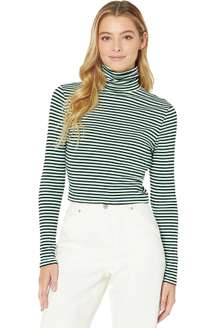 NWT  Women’s Large Green & White Striped Turtleneck Cropped Sweater Top