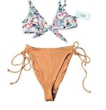 NWT Dippin Daisy's Bikini Carmel High Waisted Tie Bottoms Floral KnotTop S