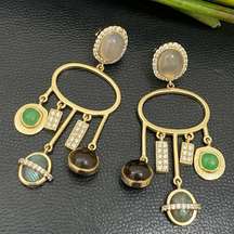 SOLE/SOCIETY Genuine Semi-Precious Stones Gemstone Gold-tone Chandelier Earrings