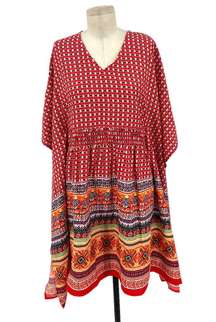 Tolani Collection Meghan Kaftan Dress Tunic Batwing Red Print Size XS