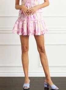 HILL HOUSE Paz Candy Pink Kaleidoscope Ruffle Pull On Mini Skirt Size Medium