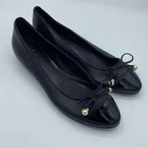 black leather Pearl bow ballet flats size 7