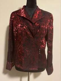 EUC R&K Evenings Red and Black Floral Side Button Blazer size 12