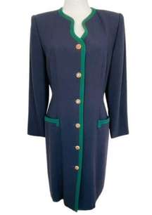 Vintage Kasper for A.S.L. Classic Coat Dress Navy Forest Green 8 Petite