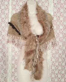 NWT Jeanne Simmons faux fur fringe shawl 