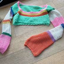 Colorful Cropped Crochet Sweater 