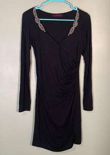 Velvet v-neck long sleeve bodycon dress black size P /XS