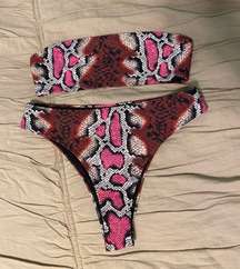 ReeBees Swimwear Pink/Red Snakeskin Print Bandeau Bikini Set