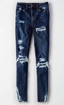 WORN ONCE!  Size: 0 long| Dark Wash Distressed Denim Jeans