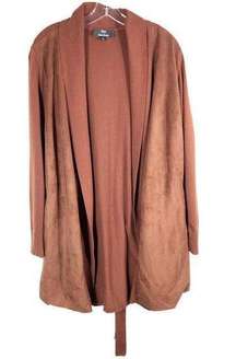 Dennis Basso Plus Size 1X Jacket Long Coat Belted Brown Sweater Knit Womens 1427