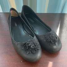 Ecco Womens Shoes Flats Slip On Floral Embellishment Black Size 42