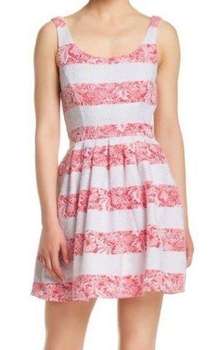 Want and Need Pleated Dress Mini Pink Coral White Lace Mini Size S NWT $66.00