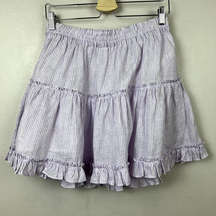 Hill House The Paz Ruffled Mini Skirt Size XL Lilac Striped Tiered Beach Coastal