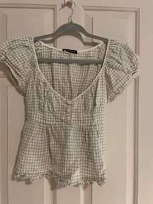 Green Gingham Babydoll Top