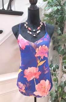 Fabrik Women's Blue Floral 100% Polyester Scoop Neck Sleeveless Top Blouse Small