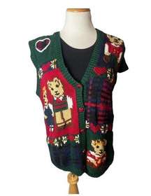 Karen Scott Chunky Knit Teacher Valentine Bear 90s Sweater Vest‎ Large