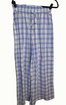 Aura Plaid Pajama Pants Blue and White with Elastic Waist Size Large