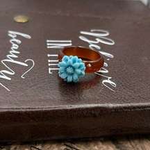 Baby Blue Daisy Floral Brown Agate Bohemian Size 7 Ring